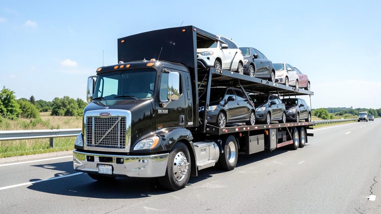 Open multi-car carrier on the highway